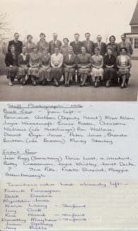 Teaching Staff 1957/58. The date written on this photo (1956) is incorrect. I was in Mrs Sparey's class in 1957, she left in summer of 1957 same as me. Dick Devine (my Uncle) also left in the summer of 1957. Teaching Staff 1957/58. The date written on this photo (1956) is incorrect. I was in Mrs Sparey's class in 1957, she left in summer of 1957 same as me. Dick Devine (my Uncle) also left in the summer of 1957. | Thanks to Ina Pike