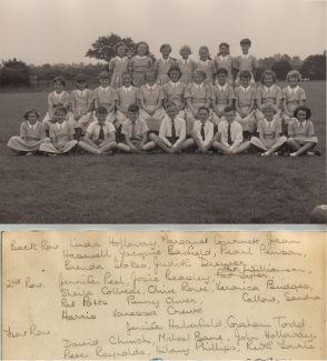 Choir 1957-58. Second row, first left, should read Jennifer Peall not Peel. Front row, first left is Marion Irish. Choir 1957-58. Second row, first left, should read Jennifer Peall not Peel. Front row, first left is Marion Irish. | Thanks to Ina Pike