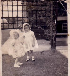 Me in the black shoes with Cousin Toni Devine outside our Grandparent's bungalow 'Pendennis'. 1941/42. | Anne Burton